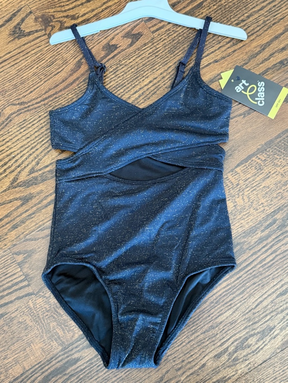 Art Class Girls one-piece swimsuit black sparkle cutout swimsuit Small (6/7) NWT